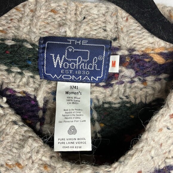 Vintage Woolrich Sweater Womens M Floral Grid Knit Gray Geometric Pullover - Picture 4 of 6